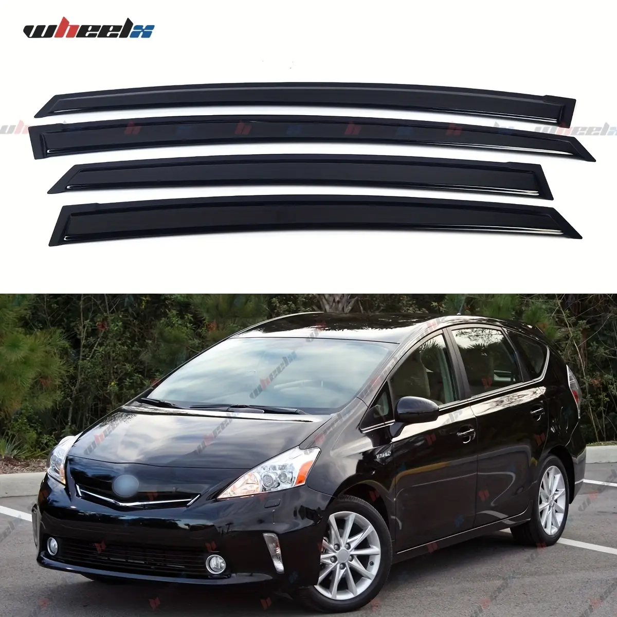 2012-2018 Toyota Prius V 4-Door Wagon - 4-Pieces Premium Acrylic Side Window Deflectors & Sun Shades, Fit
