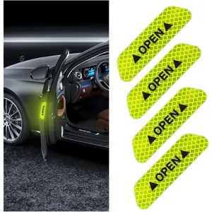 4PCS Car Door Open Warning Reflective Stickers, Night Visibility Car Anti-Collision Protective Strip Tape, Auto Safety Prompt Decals, 3.6 Inch Universal Car Decoration Accessories for Truck, Van, SUV