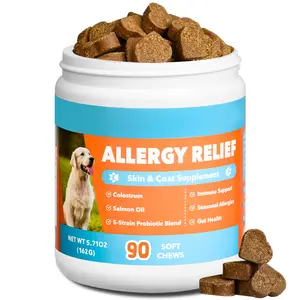Dog Allergy Relief Soft Chews Supplement with Colostrum, Salmon Oil, 5-Strain Probiotic – Seasonal & Food Itchy Skin Relief, Immune & Gut Health Support, Salmon Flavor for All Dog Breeds, 90 Count Chewable Supplements