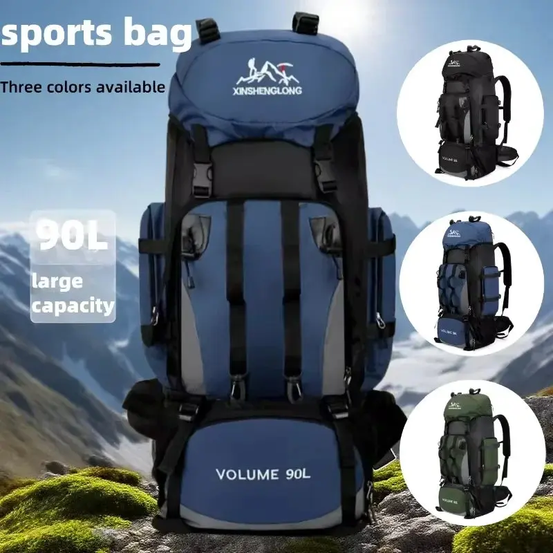 Male Tactical Camping Rucksack, 90L Large-Capacity Water Resistant Polyester Bag for Sports, Trekking, & Adventure