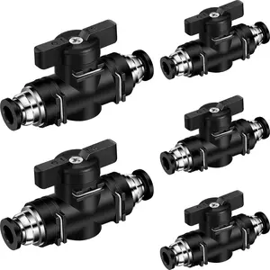 5pcs Pneumatic Ball Valve Push to Connect Fittings Ball Valve PVC Air Flow Control Valve Air Fittings Straight Quick Connect Union Air Quick Connect Air Hose Fittings (1/4" x 1/4" OD)