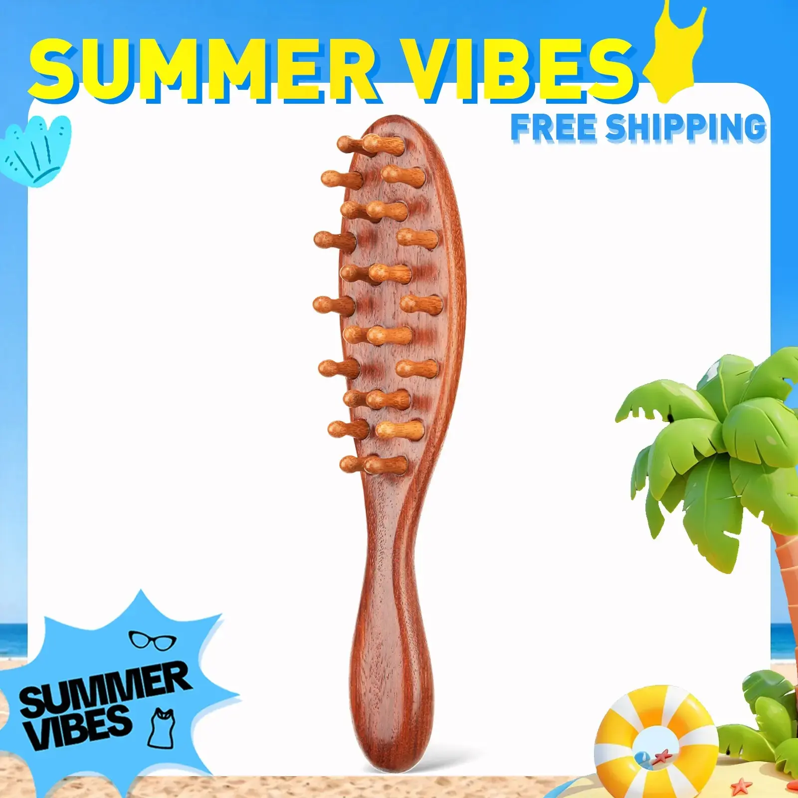 Natural Wooden Massage Comb, 1 Count Scalp Massager, Large Wide-Tooth Scalp Meridian Scraping Massage Comb, Hair Care & Styling Tool Brush for Home & Salon Use