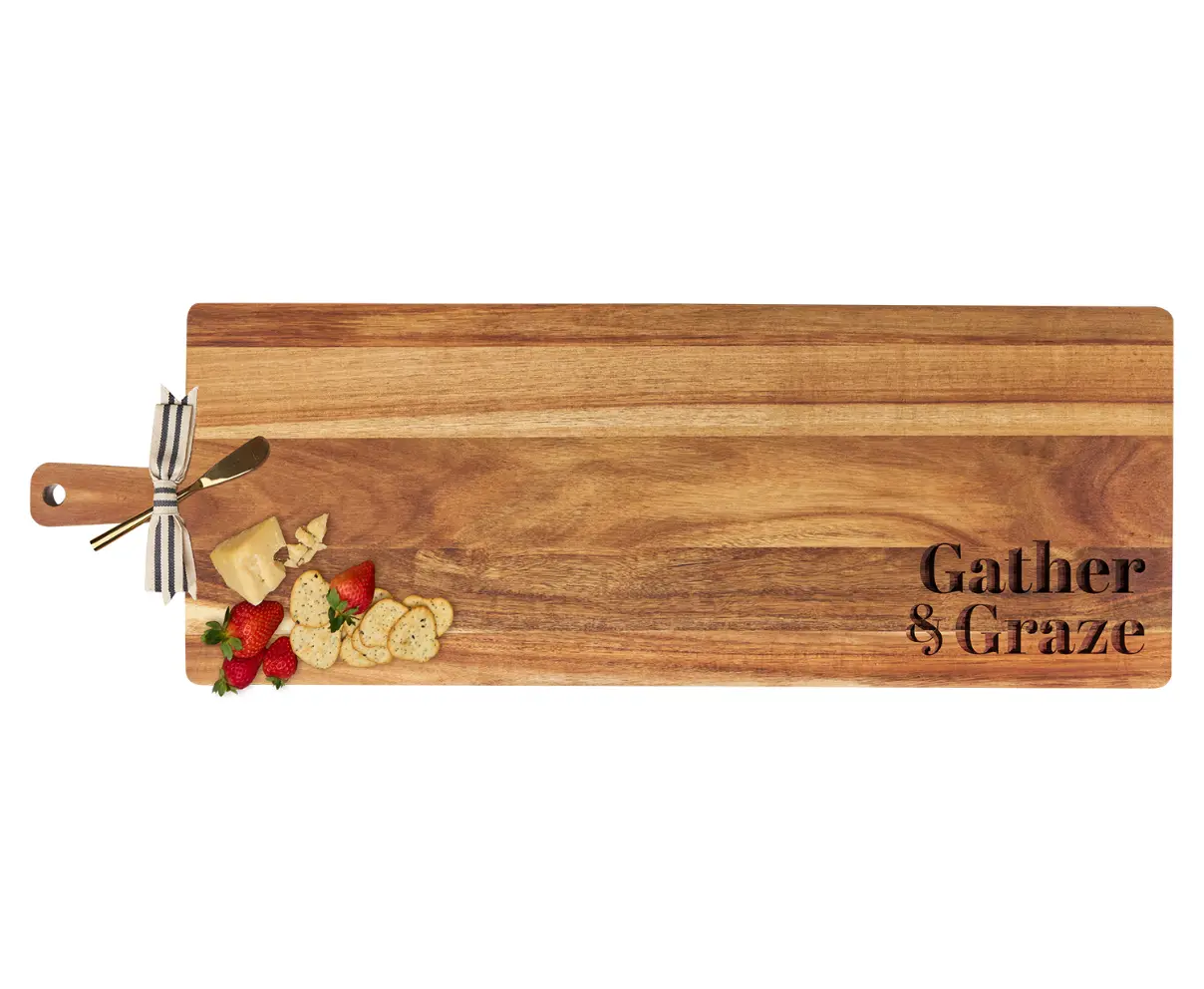 35" x 12" Acacia Wood Thick Handle Board with Gold Spreader | Gather & Graze