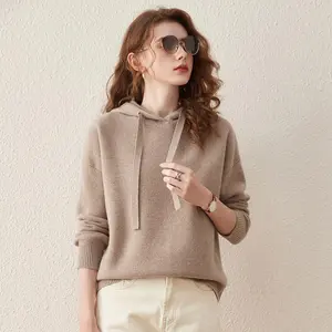 COMOBOCA 100% Wool Women's Sweater Casual Knit Hoodie for Ultimate Luxury and Comfort Wear