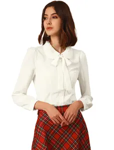 INSPIRE CHIC Peter Pan Collar Blouse Bow Tie Neck Vintage Button Up Shirt
