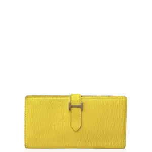 Pre-owned HERMÈS Leather small leather goods Hermes Bearn Gusset Wallet Chevre Mysore 9R Lime (xx041026a8)