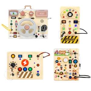 Joyreal Busy Board, Montessori Toys, Wooden Busy Board with LED Light Up Switch,  Learning Sensory Travel Toys, Valentine's Day Gifts Idea for Kids