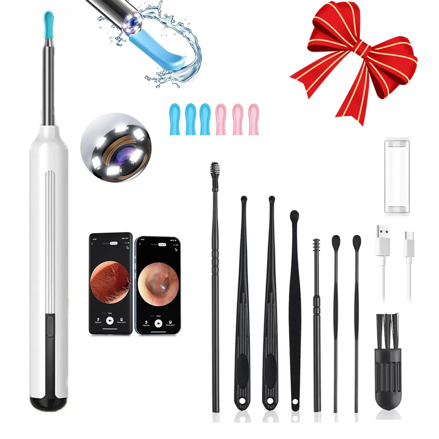 Portable 360° Wide-Angle Ear Cleaning Kit with Camera, Type-C Charging, Wireless WiFi Light Endoscope, Waterproof, Compatible with iOS and Android