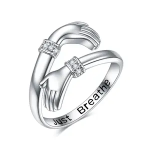 Just Breathe - Hug Rings For Women Sterling Silver Adjustable Hand Ring Jewelry Gift For Women Girls