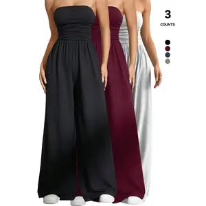 Women’s strapless wide-leg jumpsuit, tube-top elastic-waist pants, casual suit, comfortable and fashionable GARMENTARY