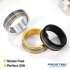 PROSTEEL LGBT Pride Ring Stainless Steel Rainbow Flag Spinner Rings Unique Ring Jewelry Unisex For Men Women with Gift Box