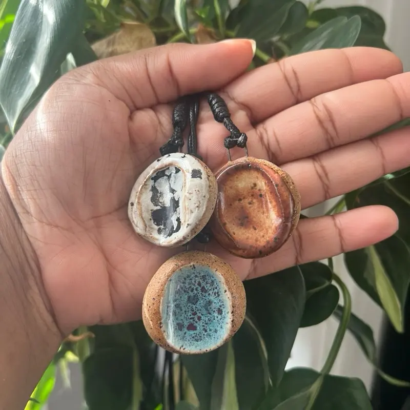 Handmade Ceramic Fidget Necklace with Worry Stone Unique Design Tactile Experience for Stress Relief