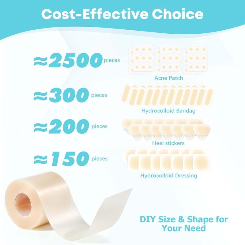 LIFARA Hydrocolloid Roll for Wound Care - Cut-to-Size, Extra Large Hydrocolloid Patch Bandages with Self-Adhesive, Ultra Absorbent, Flexible & Waterproof, First Aid Kit Essential (2in*16ft, 11.8mil/ 0.3mm Thickness))