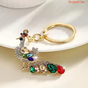 Korean Style Peacock-Shaped Keychain, Inlaid Rhinestone Glass Pendant - Animal Motif, Bag Charm, Charm, Colorful Glass, Diamond Simulant Keychains for Women’s Bag Daily Matching, Animal Motif Keychains