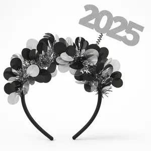 Sparkling "2025" New Year's Eve Headband - Black & Silver