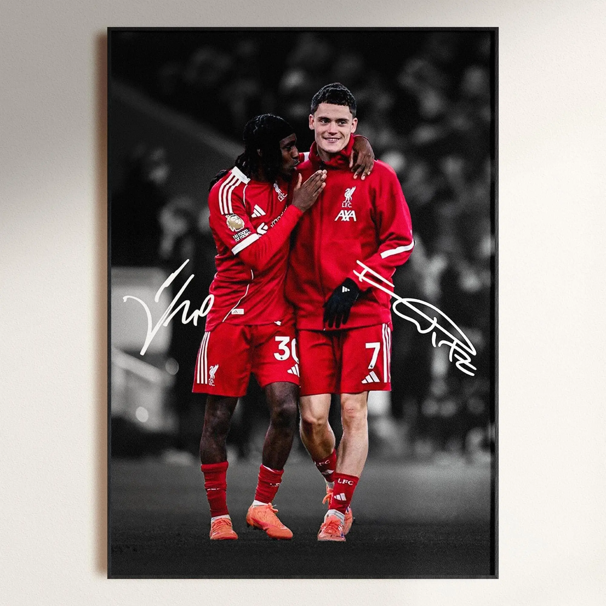 Florian Wirtz & Jeremie Frimpong Poster, Signed Football Poster, Liverpool Football Art( Unframed - Print Only )