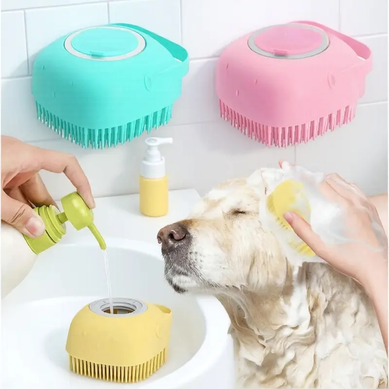 Silicone Pet Bath Brush for Dogs & Cats, Gentle Massaging Brush for Shedding, Deep Cleaning & Sensitive Skin, Non-Slip Ergonomic Grooming Tool for Bath Time Deshedding & Body Care, Grooming Supplies