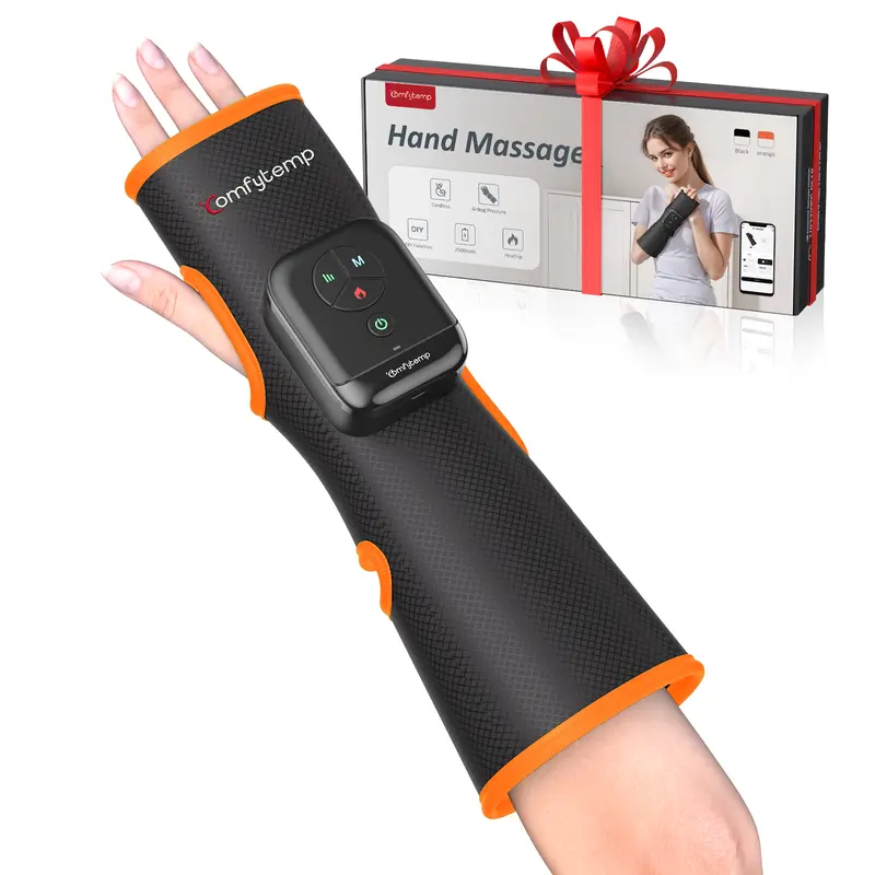 Air Compression Hand and Wrist Massager, Portable Forearm Massage Sleeve with Heat, Christmas Gift for Men Women Seniors