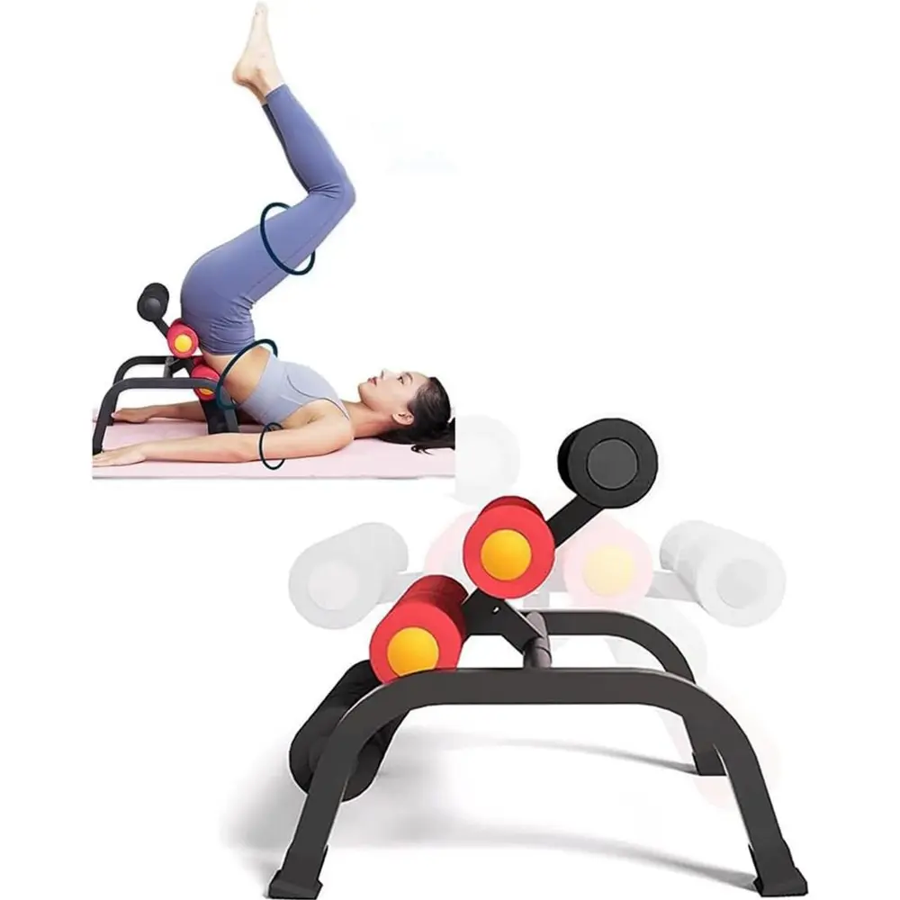Mini Inversion Table with Rollers, Back Extension Machine Back Pain Relief, Easy to Assemble, Spinal Decompression Table for Home Gym (Red)