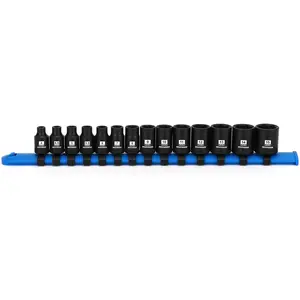 1/4" Drive Shallow   Socket Set with Storage Rails, 14-, 6 Point, 4-15mm, Metric, CR-MO