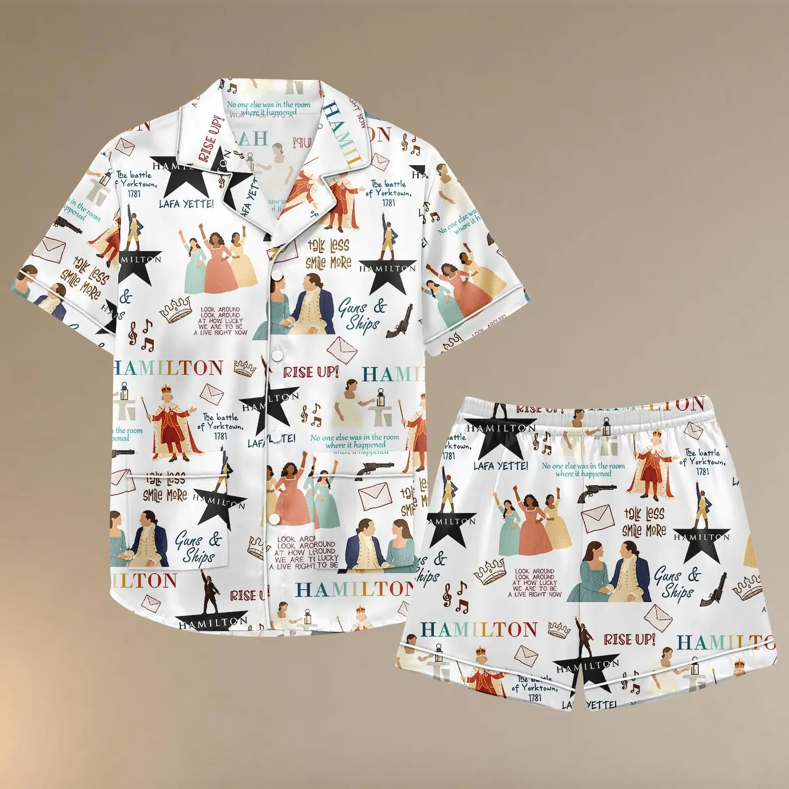 Hamilton Musical Short Satin Pajamas, Broadway Theater Pajamas, Hamilton Fan Gift, Musical Sleepwear, Alexander Hamilton Pajamas Set