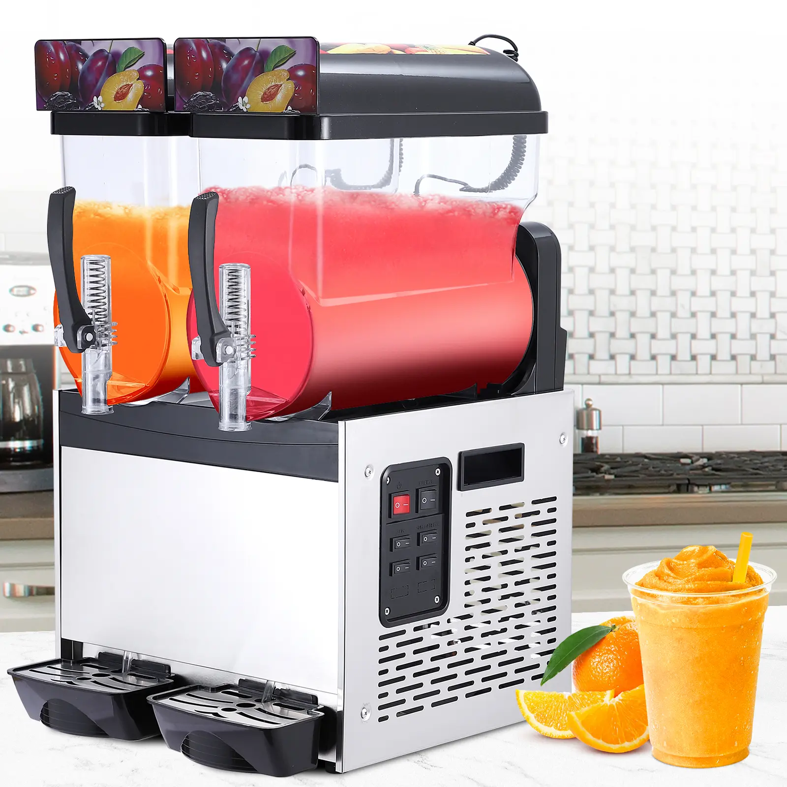 Commercial Slushie Machine – Double Tank (12L×2 / 5.3Gal, 15L×2 / 8Gal, 12L×3, 12L×2, 12L×1) – Stainless Steel Frozen Drink & Margarita Maker with Self‑Cleaning – for Bars, Restaurants, Cafes