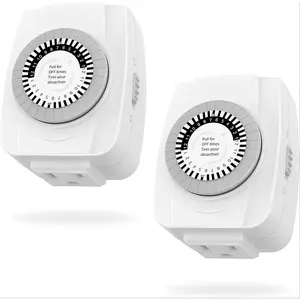 L-PSP002  Indoor Mechanical Outlet Timer, 3 Prong Timers for Electrical Outlets, 24-Hour Programmable Plug in Christmas Light Timer, ETL Listed (2 Pack)