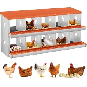10-Compartment Chicken Nesting Box Two-Tier Heavy Duty Galvanized Steel Laying Cage with Large Vented Holes Easy Egg Collection & Cleaning - Wall Mounted Poultry Coop Accessory