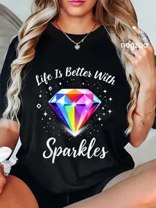 100% Cotton Unisex Diamond Painting Life is Better with Sparkles T-Shirt Casual Top