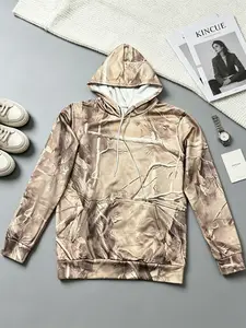 Women's Maple Leaf Pullover Hoodie - Minimalist Design, Loose Fit, Kangaroo Pocket, Ribbed Cuffs for Fall Winter Casual Fashion Womenswear Camouflage Hoodie