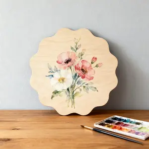 5pcs, blank wood chips with 7.87-inch fan-shaped edges–DIY graffiti painting and carving. The finished products can be used as decorative wall hangings in houses and shops, table ornaments and background decorations for parties and festivals.