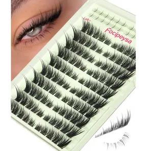Focipeysa Wispy Lash Clusters Spiky Eyelash Clusters 10-18mm Eyelash Extensions Fox Eye Eyelash Right Left Individual Lashes Foxtail Lashes Thin Soft Lash Extension Waterproof Lash Cluster