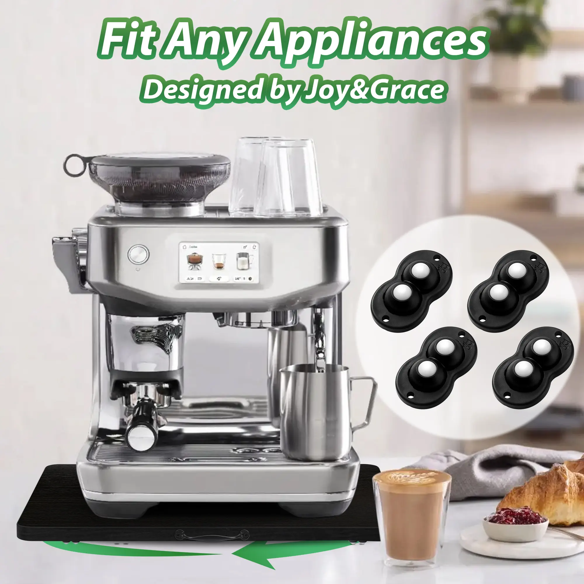 Appliance Slider, Sliding Tray for Coffee Maker, Coffee Pot Slider for Countertop, 360° Rolling Tray Appliance Slider for Kitchen Appliances