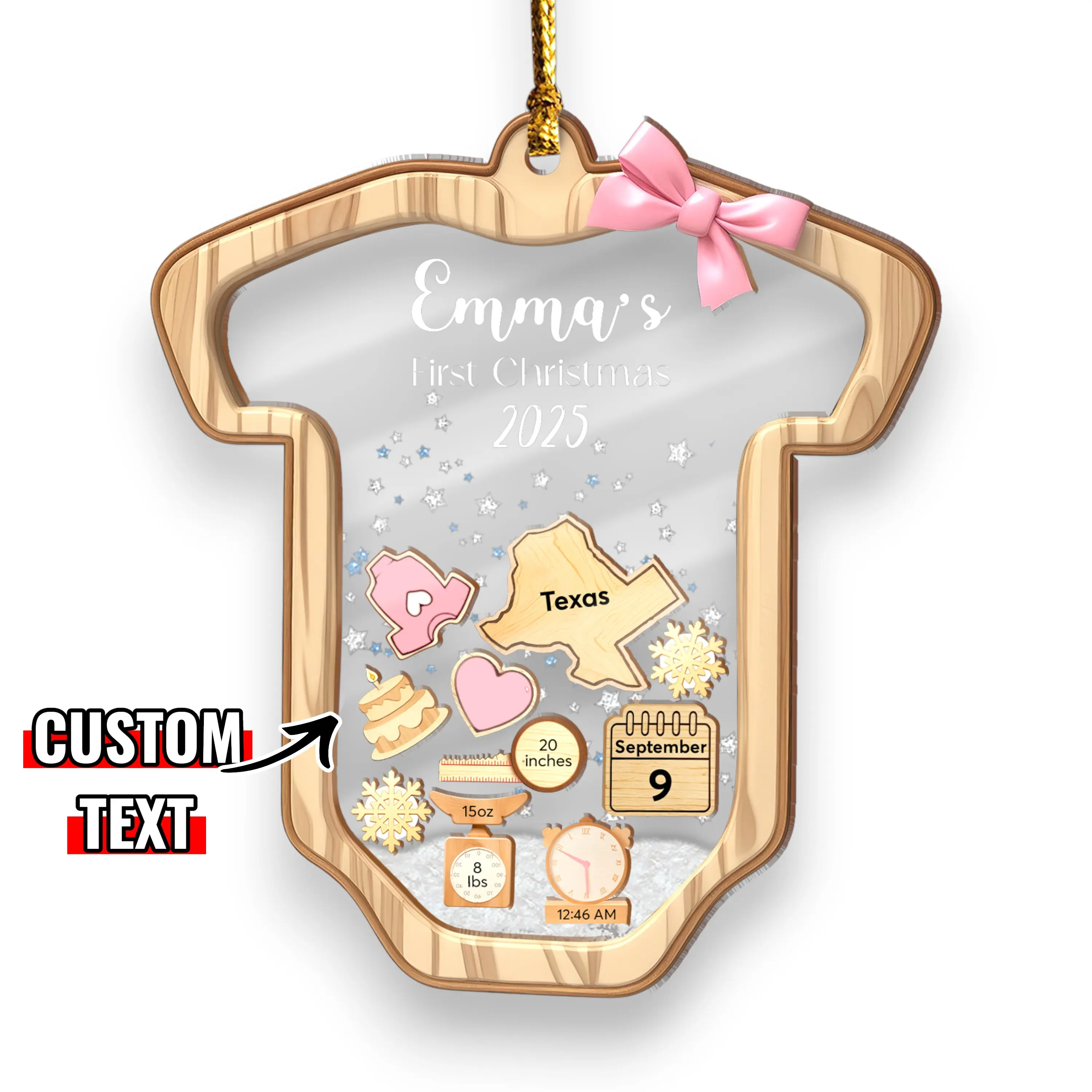 Personalized Baby's First Christmas Ornament 2025 Custom Baby Boy Girl First Christmas Bauble Newborn Gift 4D Shake Ornament for Babies with Custom Text and Teddy Bear Design