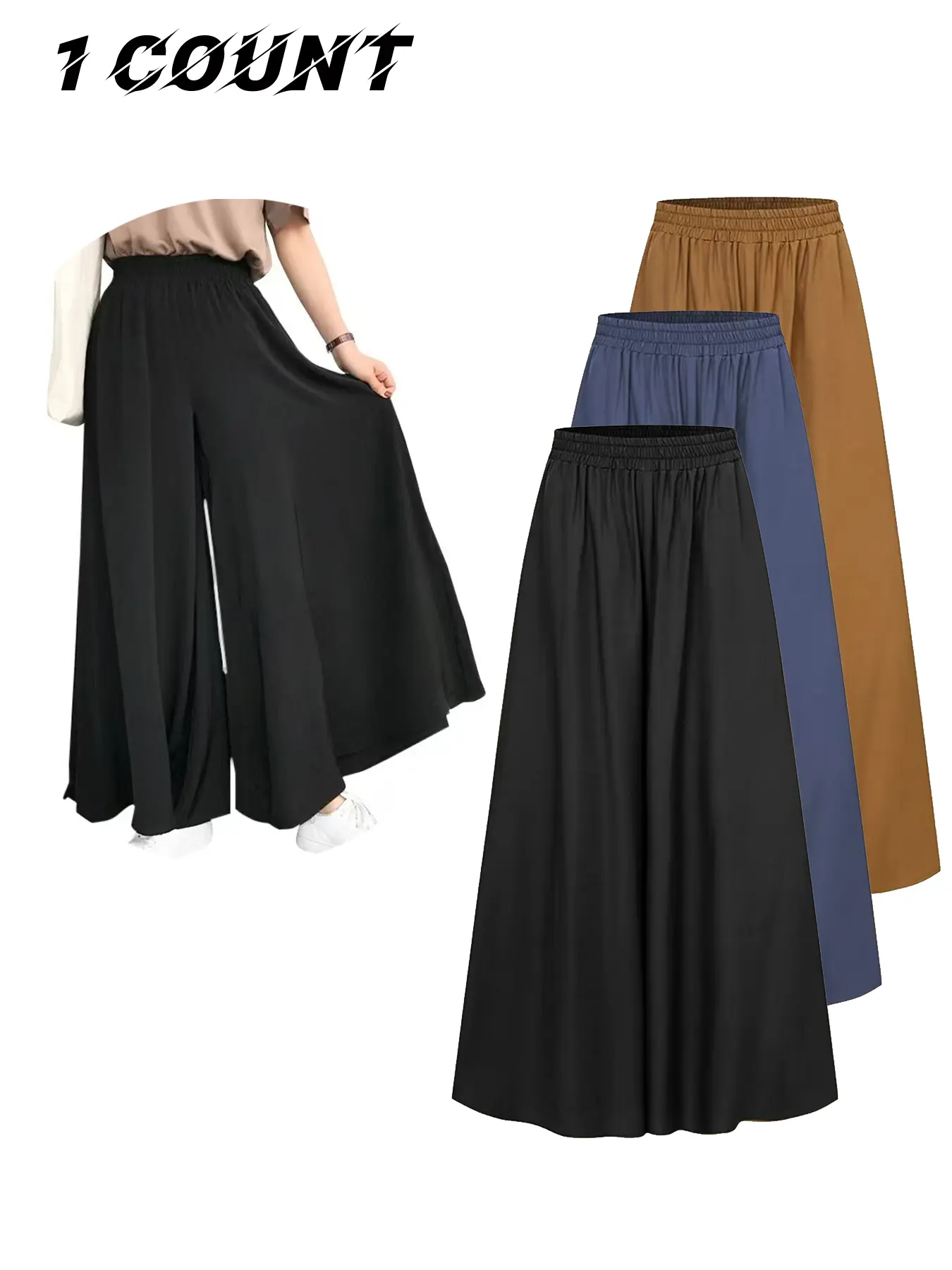 Autumn Winter Plus Size Fashion Casual Solid Color Loose Wide Leg Pants Skirt Long Trousers, Large Flare Design, Beach Essential, Slouchy palazzo pants, Elastic Waist Trousers, Loose Fitting Trousers, Wide Legged Pants, Elastic Waisted Palazzo
