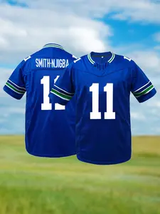 Men's #11 Seattle American Football Jersey Football Uniform, Casual Short Sleeved Embroidered Stitching V-Neck T-Shirt Party Rugby Sports Top
