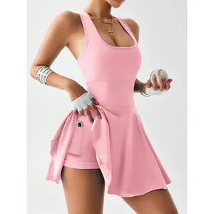 Women's Tennis Dress One-piece Slim Fit Soft Sportswear Golf Badminton Suit with Chest Pads Sports Yoga Wear