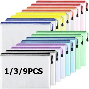 1/3pcs PVC transparent waterproof mesh zipper file bag Mesh zipper archive bag Storage office supplies Household storage bag Stationery Organizer Desk Organizers