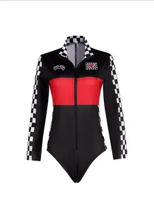 Women's Racing Role Play Costume Set, Fashionable Sexy Race Queen Uniform, Slim-Fitting One-Piece Geometric Training Suit, Halloween Carnival Clothing, Long Sleeve