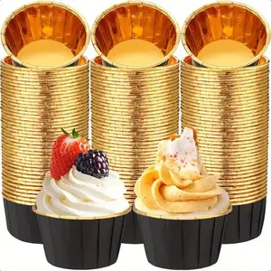50pcs Gold Cake Roll Edge Cups, Elegant Party Supplies, Perfect for Desserts & Treats, High-Quality Disposable Cupcake Liners
