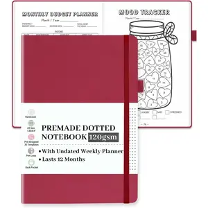 Premade Dotted Journal Notebook with  Templates, Pre-made Dot Grid Journaling with Undated Weekly & Monthly Planner, Various  - 12 Month Organization, A5 Hardcover