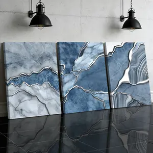 3 Counts Wooden Framed Canvas Painting, Abstract Blue Marble Texture Images, Exquisite Poster, Perfect Gift, Decor For Living Room, Bedthroom, Modern Art, Fashion Family Poster, Wall Art Decoration