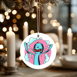 Christmas Ornaments Rick And Morty Tattoo Mr Meeseeks Decor New Year Circle Tree X-Mas Acrylic Gift For Friends Family Birthday
