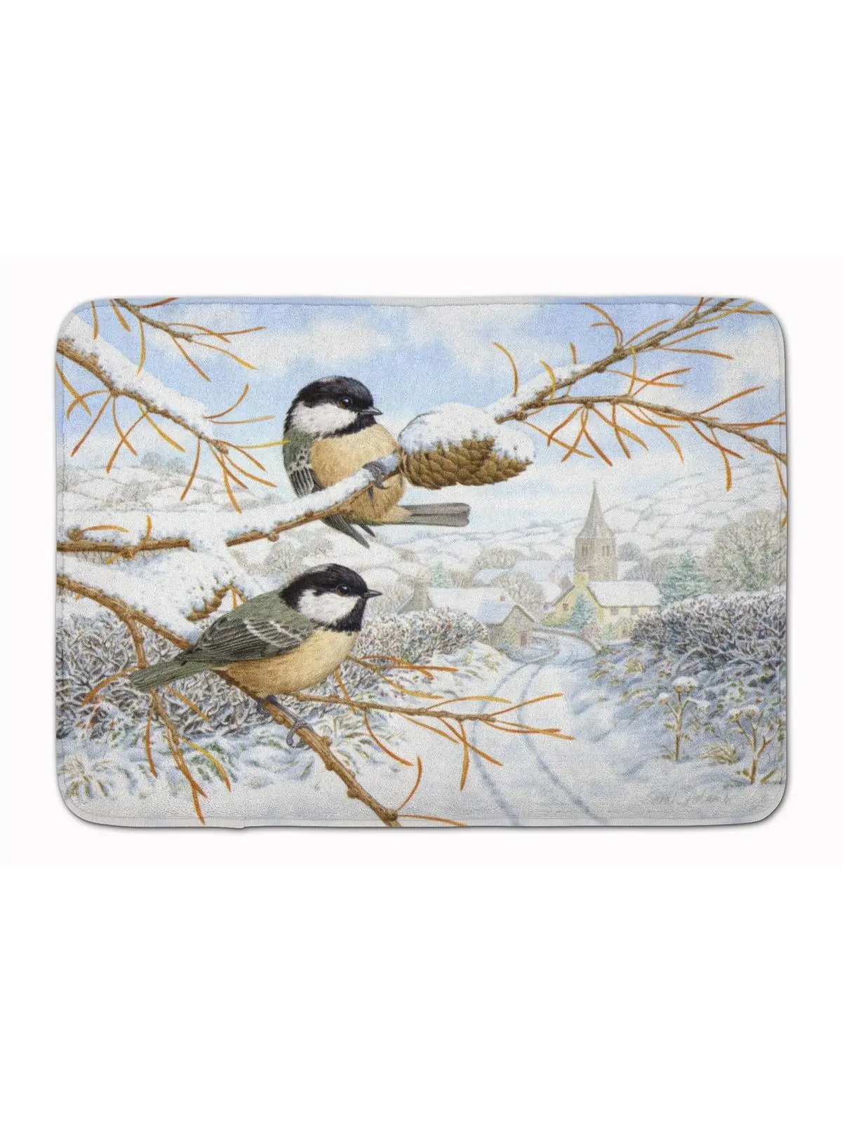 Carolines Treasures ASA2192RUG Coal Tits Indoor Non-Slip Full-Cushion Memory Foam Mat, 19" h x 0.25" w x 27" l, Machine Washable, Dry in Low Temp
