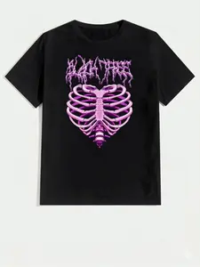 Gothic Skeleton Heart Shirt, Dark Aesthetic Graphic Tee, Grunge Streetwear T-Shirt, Purple Skeleton Ribcage Shirt, Emo Alt Clothing, Y2K Goth Tee, Edgy Unisex Graphic Shirt Womenswear Cotton Top