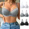 【sohochic】Women's Push-Up Lace Back Bras 3-Pack - Black, Underwire Unlined, Adjustable Straps, Soft Breathable Nylon Knit & Elastane, Non-Transparent V-Neck, All Seasons, Everyday Sexy Style, Size A, Valentine's Day Option, Do Not Dry Clean
