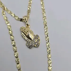 Praying Hands  SMALL PENDANT Gold-Plated Necklace with Stones - 18"/24" Inches