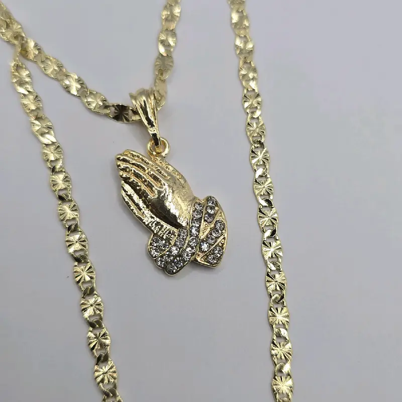 Praying Hands SMALL PENDANT Gold-Plated Necklace with Stones - 18"/24" Inches