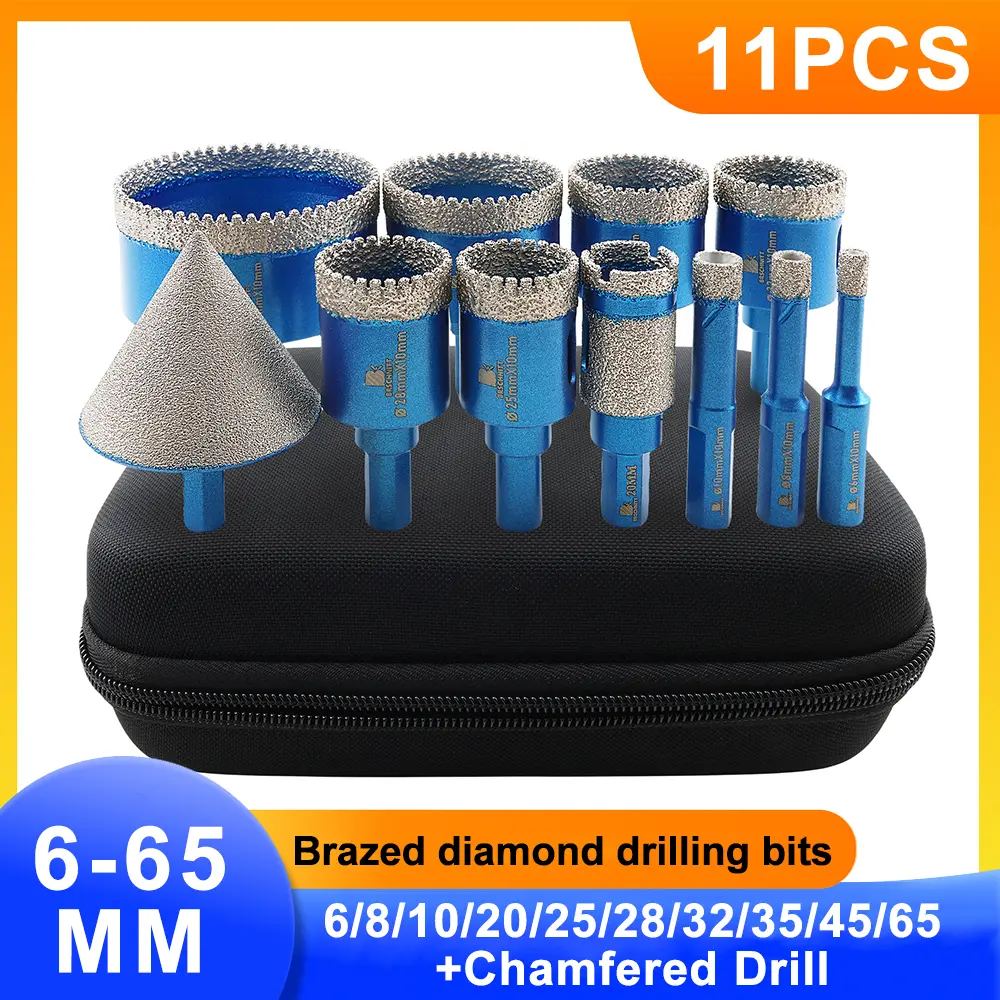 BRSCHNITT 11PCS Brazed Diamond Hole Saw Set, Wet/Dry Drilling Bits for Ceramic Tile Porcelain Granite Marble Hole Opener Tool fathersdaygift