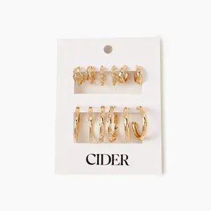 Cider [2 colors, One Size] 6pairs Geometric Hoop Earrings